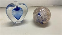(2) hand blown signed paperweights, one