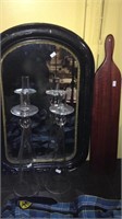 Antique framed wall mirror and two glass