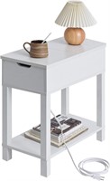 Labcosi Farmhouse Side Table  White  23.5H