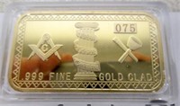 24K Gold Plated Free Mason Bar