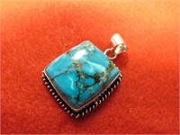NEW 1" TURQUOISE PENDANT STAMPED 925