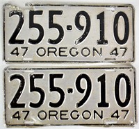 PAIR OF 1947 OREGON LICENSE PLATES