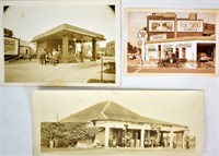 THREE ANTIQUE PHOTOS OF GAS & SERVICE STATIONS