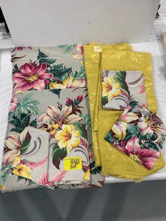 PINK & YELLOW FLORAL MID CENTURY BARK CLOTH