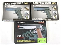 (3) Airsoft Pistols, In Box; (2) HFC, (1) Ukarms