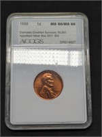 1958 Lincoln Wheat Cent Penny Coin MS66 slabbed