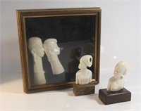 4 AFRICAN IVORY BUSTS W/ DISPLAY CASE
