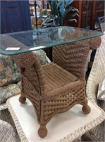 Brown plastic wicker with glass top