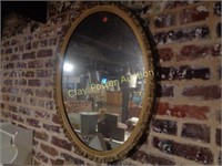 Vintage Oval Wood Frame Mirror