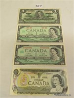4 Canadian One Dollar Bills