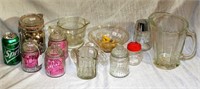 Lot of Clear Glassware w Buttons Vintage Pitcher