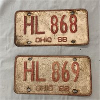 2- 68' Ohio License Plates Red White