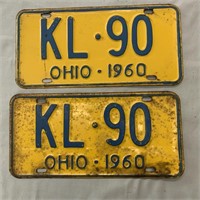 2- 1960 Ohio License Plates Yellow