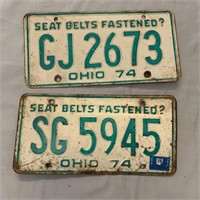 2- 74' Ohio License Plates Green White