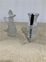 Glass cruet & small vase