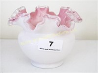 Fenton Pink/White Ruffled Compote