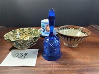 Glass Bell, Pottery Bowls and Candle