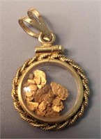 VTG 1/20 12K Gold Pendant Holding 22K Gold Nuggets