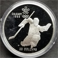 1986 Canada $20 Proof Silver Dollar - Ice Hockey