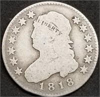 Scarce 1818 Capped Bust Silver Quarter