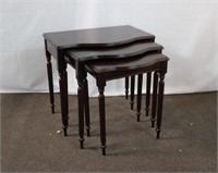 Set of 3 walnut nesting tables with turned legs,