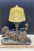 Cast Roman Chariot Lamp w/Shade. Shade has light