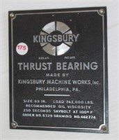 Metal Kingsburry Thrust Bearing plaque. Measures: