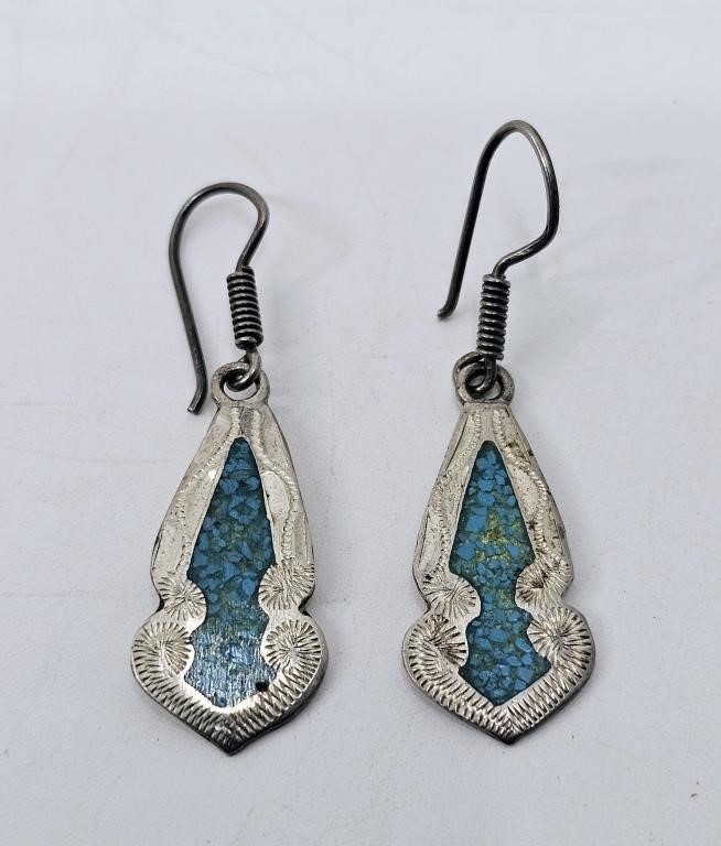 Sterling Silver Earrings, turquoises inlaid