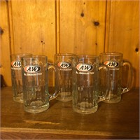 Lot of 5 A&W Glass Root Beer Mugs