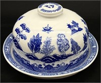 Blue Willow Porcelain Covered Butter Dish