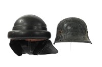 WWII GERMAN FIRE POLICE & ITALIAN TANKER HELMETS