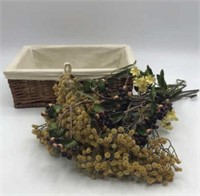 Fabric Lined Wicker Basket With Artificial