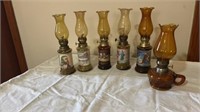 FIVE VINTAGE OIL LAMP RELIGIOUS SCENES GLASS