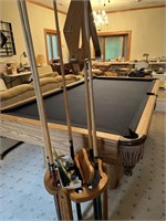 8 ft. pool table, pool stick holder