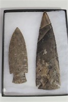 2 LARGE SPEAR POINTS IN DISPLAY