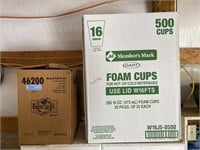 Box of natural roll towels, and box of foam cups