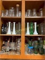 Large lot of canning jars vases barware and more