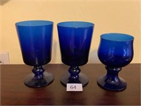2 Cobalt Blue Glass Water/Wine Glasses +1