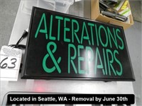 APPROX 14" X 22" "ALTERATIONS & REAPAIRS" LIGHTED