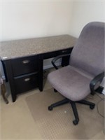 Desk w/faux marble top and chair and plastic