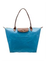 Longchamp Blue Nylon Leather Trim Tote