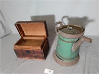 Antique Tin Tea Kettle & Small Doll Trunk