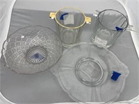 2 Glass Ice Buckets - Glass Tray - Glass Bowl