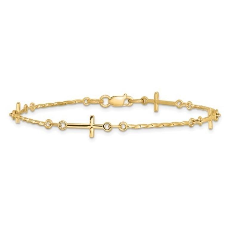 14k- Polished Twisted Cross Bracelet