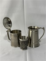 Set of 3 Pewter Drinking Cups