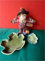 2 Leaf Dishes & Friendly Scarecrow