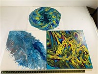 3pcs large abstract paintings