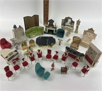 Miniature doll house furniture:  sofa, chairs,