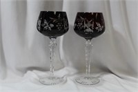 A Pair of Amethyst Cut Glass Goblets