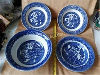 Blue Willow Bowls china Staffordshire Lot Of 4